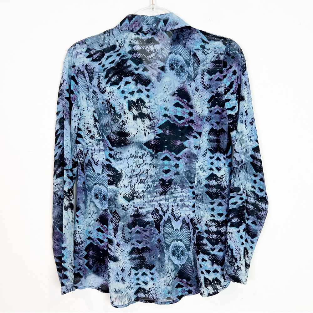 Cabi Blue Black Snakeskin Print Python Blouse Sty… - image 2